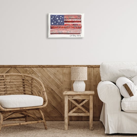 Stupell Industries God Bless America Phrase Macram� Pattern Flag Wall Plaque Art